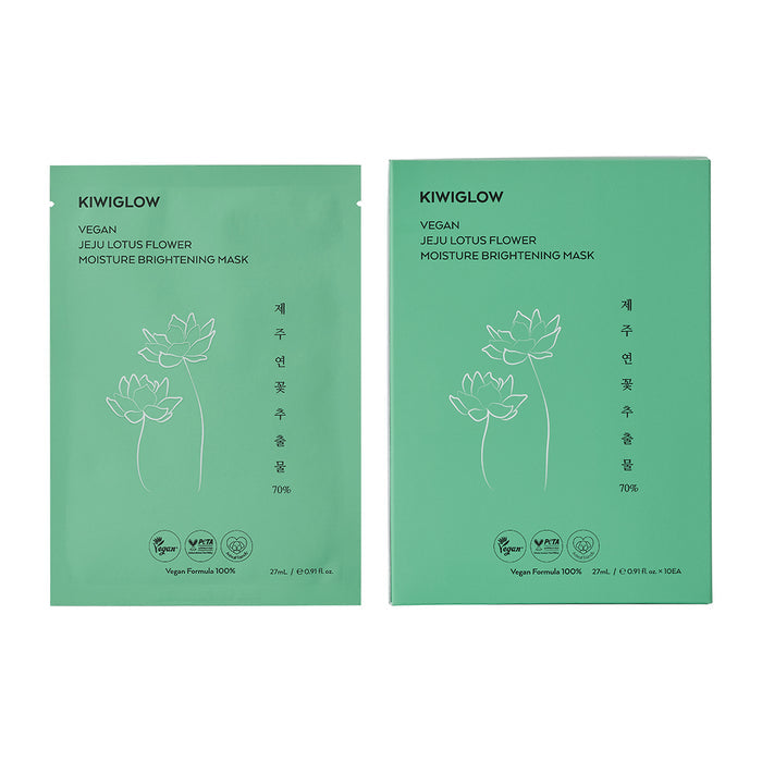 Kiwiglow Vegan Jeju Lotus FlowerMoisture Brightening Mask - 27ml*10mask pcs