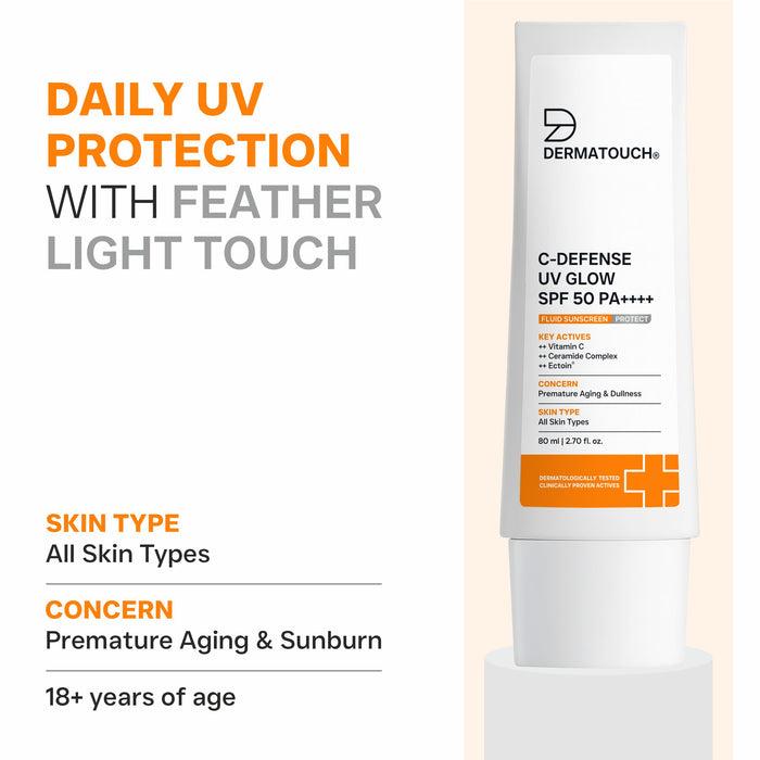 C-Defense UV Glow SPF 50 PA++++ Fluid Sunscreen for Premature Aging & Sunburn (In-Vivo & In-Vitro Tested) 80ml
