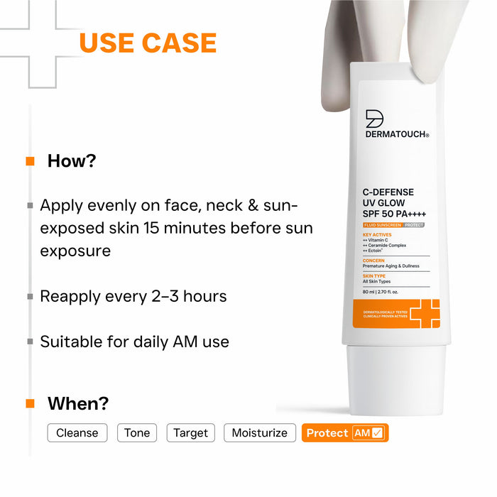 C-Defense UV Glow SPF 50 PA++++ Fluid Sunscreen for Premature Aging & Sunburn (In-Vivo & In-Vitro Tested) 80ml