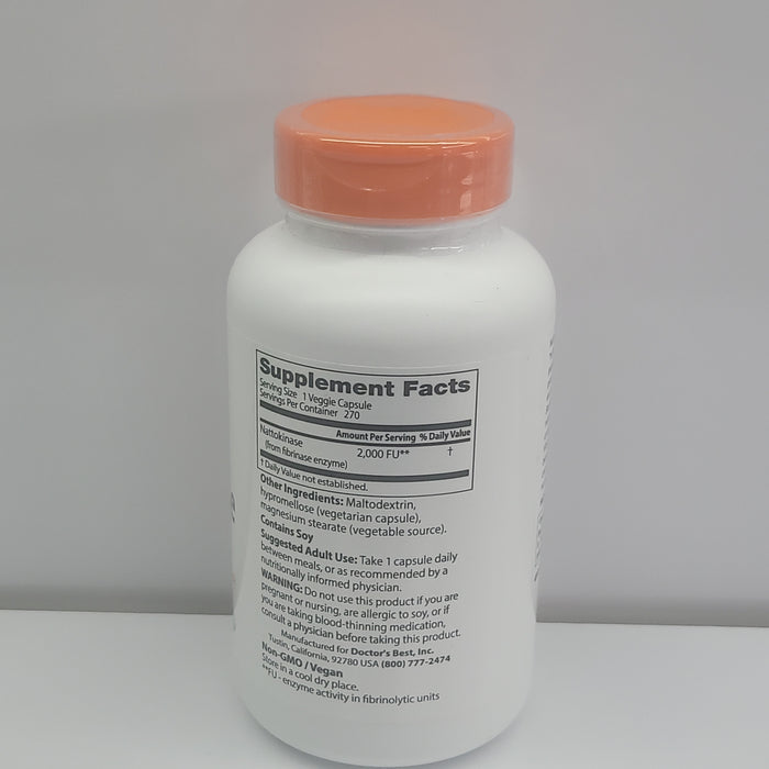 Doctor's Best Nattokinase 2000 FUS 270 veggie caps exp.04/25