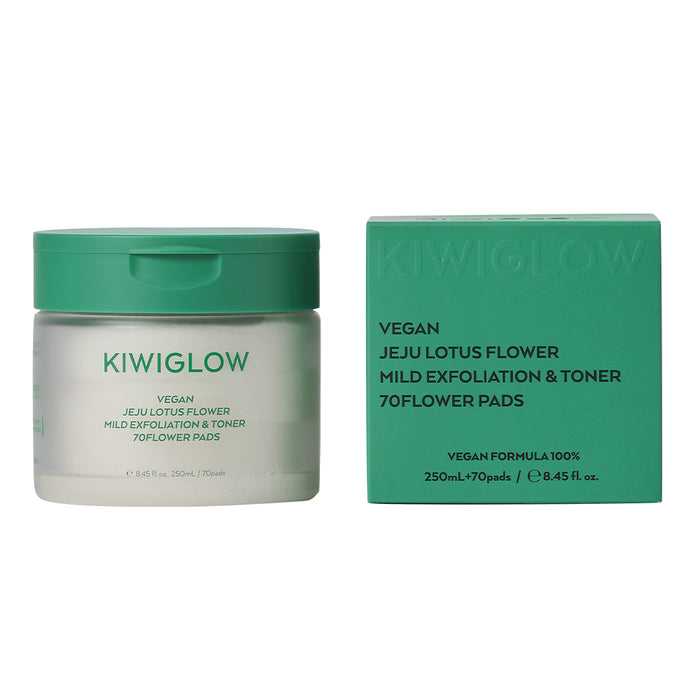 Kiwiglow Jeju Lotus Flower Mild Exfoliation & Toner Flower Pads (70 pcs, 250 ml)