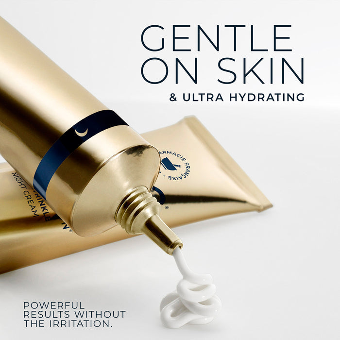 Retinol Correxion Night Cream tube being squeezed onto a light background with overlay text: “Gentle on skin and ultra hydrating. Powerful results without irritation.”